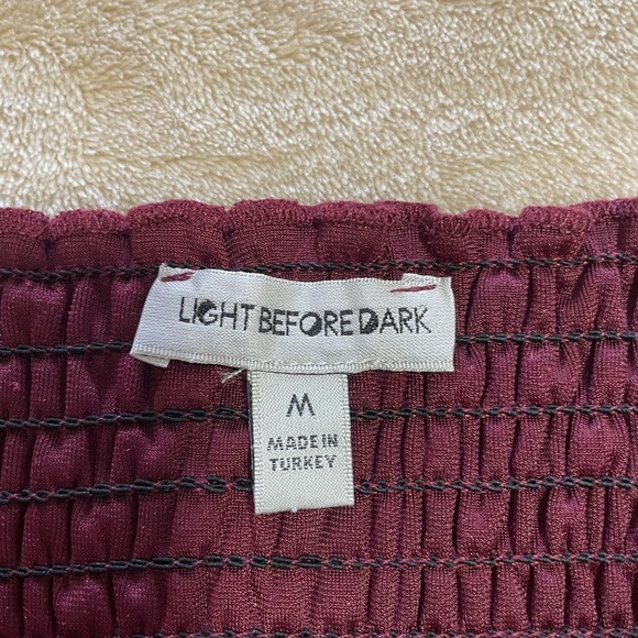 Light Before Dark Women's Burgubdy Off-The-Shoulder Smocked Velvet Crop Top - Picture 2 of 3